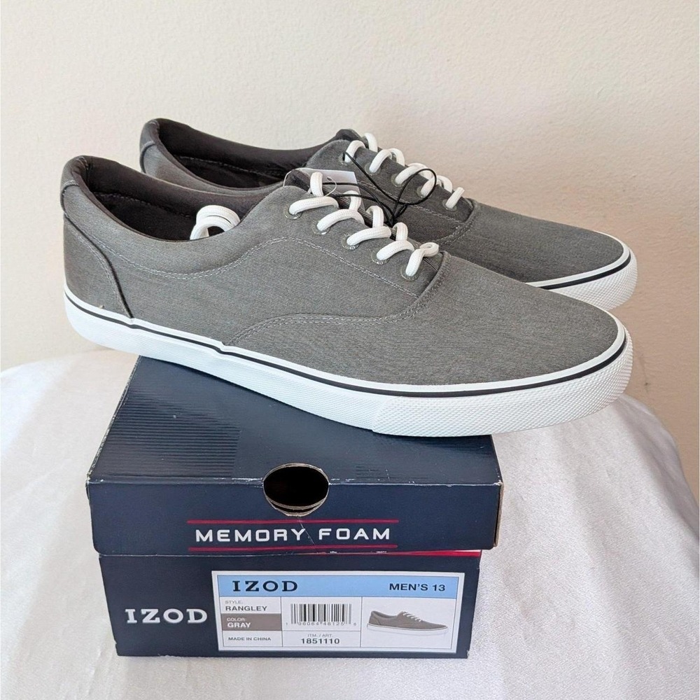 New Izod Men's Rangley Lace-Up Casual Canvas Shoes Gray Size 13